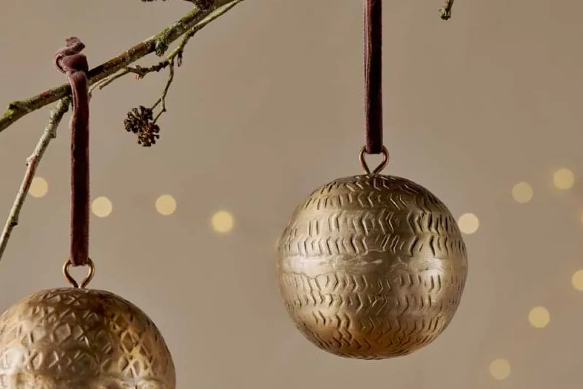 Manya Metal Round Baubles - Brass - (Set of 3)