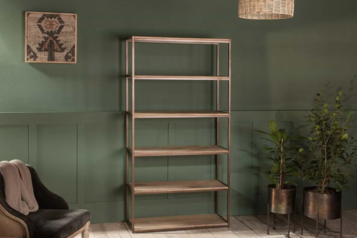 Marjori Mango Wood And Iron Standing Shelves - Wide