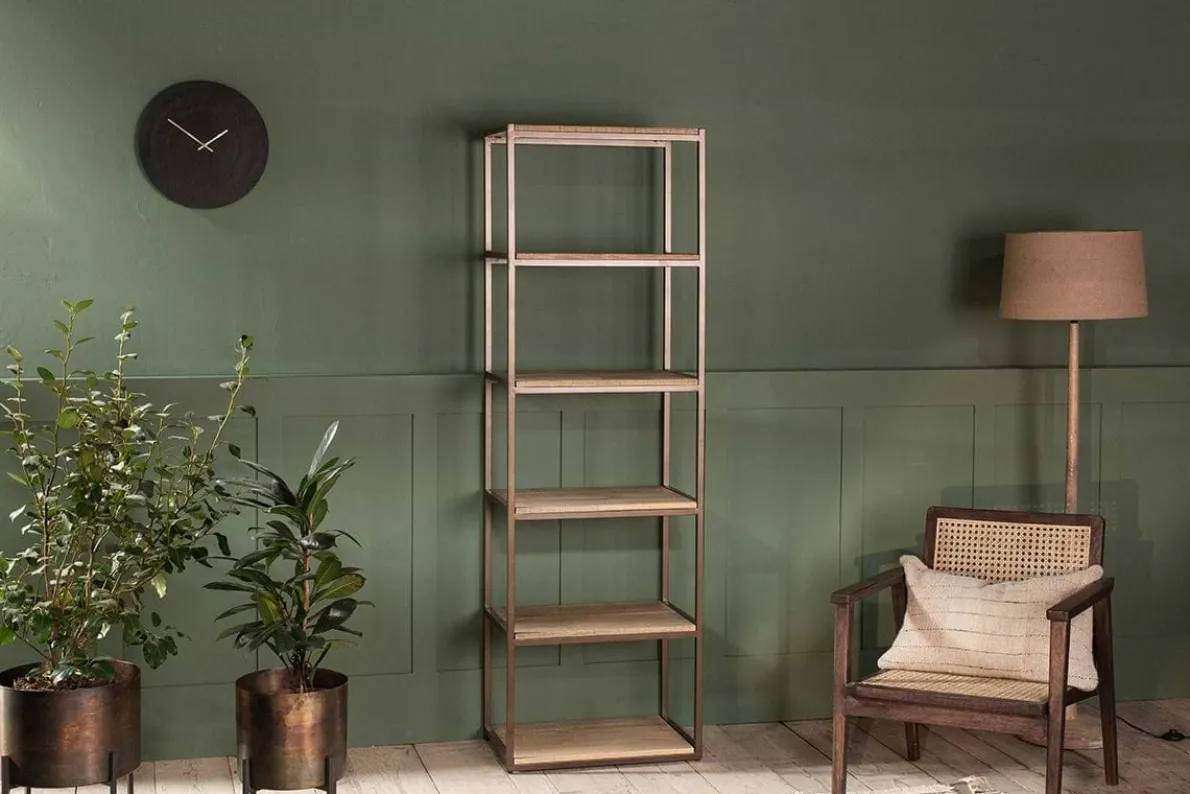Marjori Mango Wood And Iron Standing Shelves - Narrow