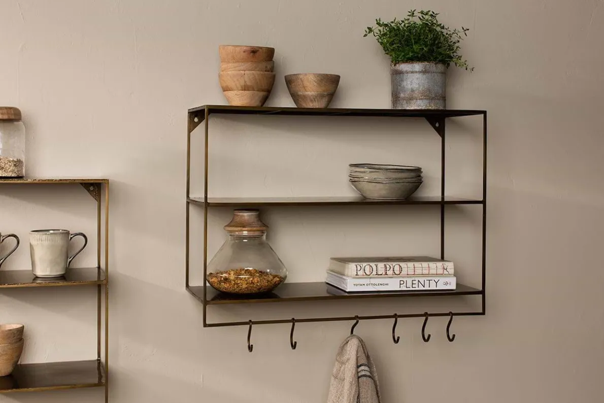 Meghana Iron Shelf With Hooks - Wide