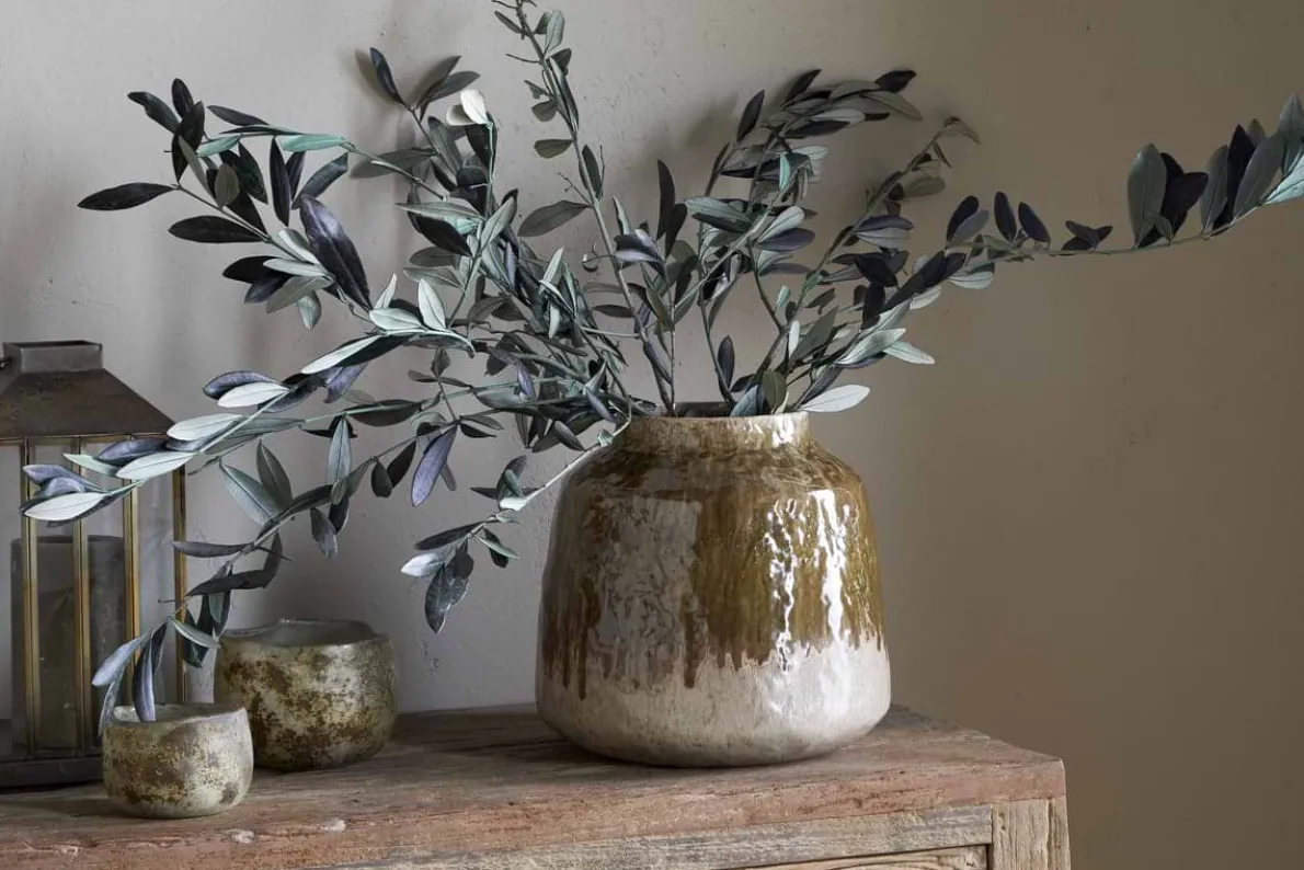 Melina Reactive Glaze Vase - Olive & Natural