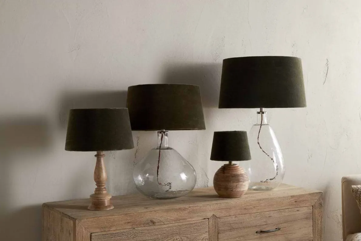 Mendai Velvet & Linen Lampshade - Moss Green