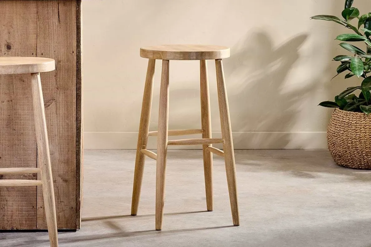 Mengwi Mango Wood Round Bar Stool - Natural