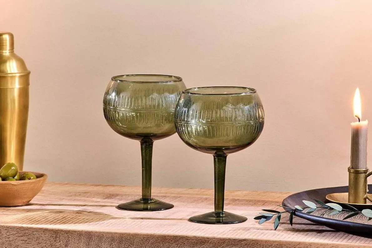 Mila Gin Glass - Dark Emerald - (Set of 2)