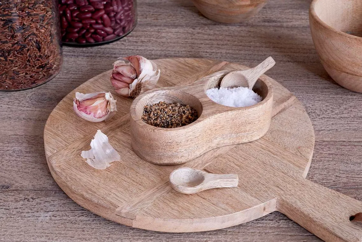 Milaku Mango Wood Salt & Pepper Server - Natural