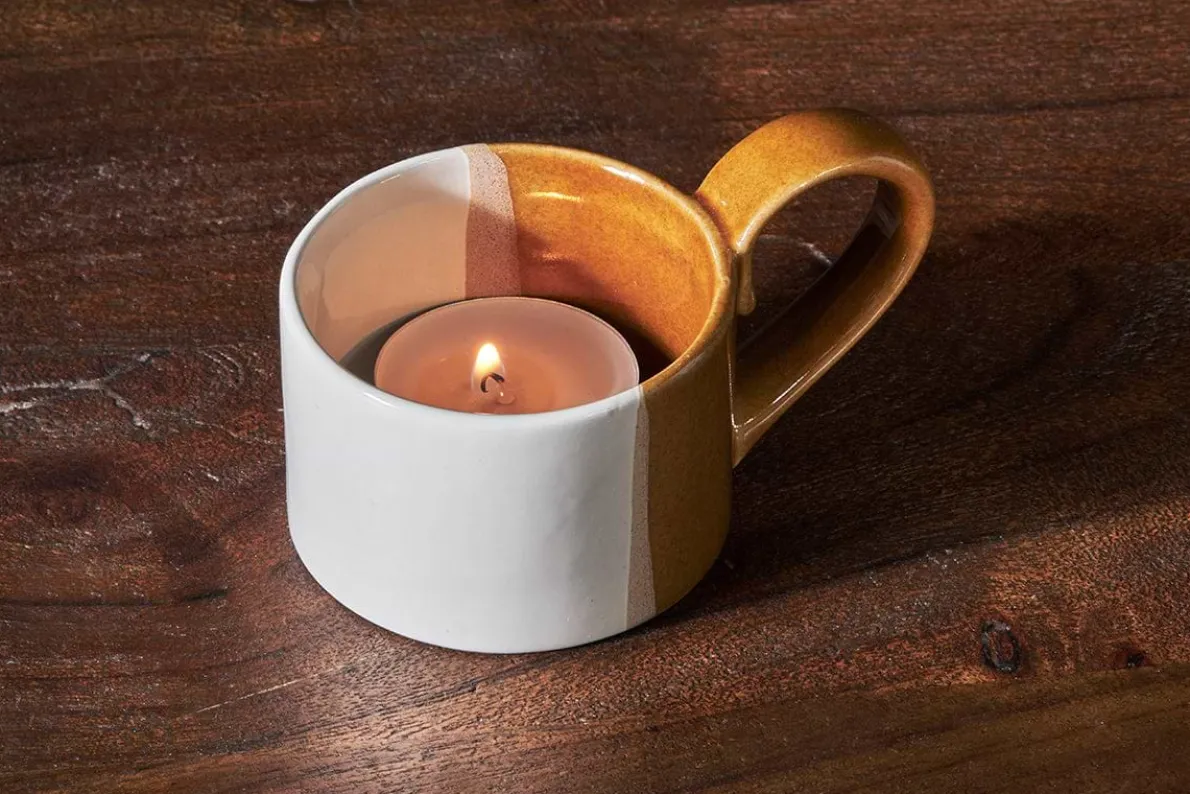 Mittee Ceramic Teacup Tealight Holder - Off White & Terracotta (Set of 2)