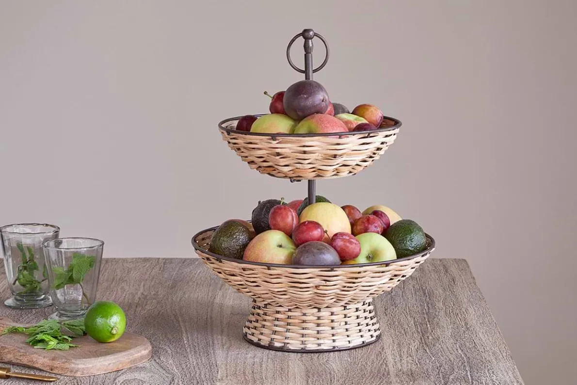 Montali Rattan 2 Tier Fruit Stand - Black & Natural