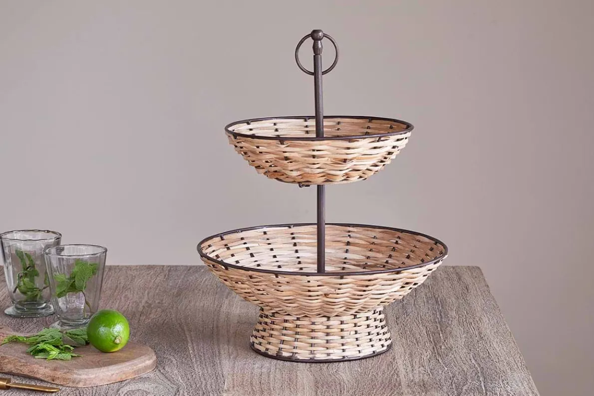 Montali Rattan 2 Tier Fruit Stand - Black & Natural