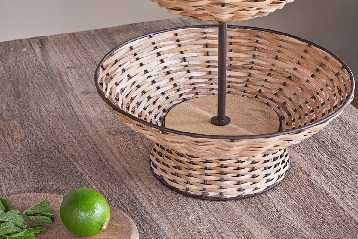 Montali Rattan 2 Tier Fruit Stand - Black & Natural