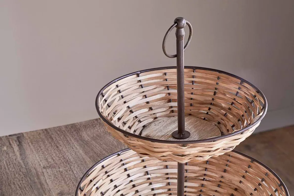 Montali Rattan 2 Tier Fruit Stand - Black & Natural