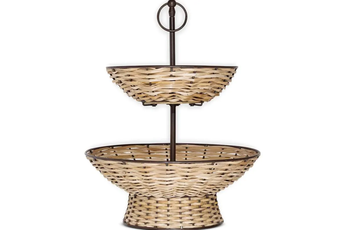 Montali Rattan 2 Tier Fruit Stand - Black & Natural