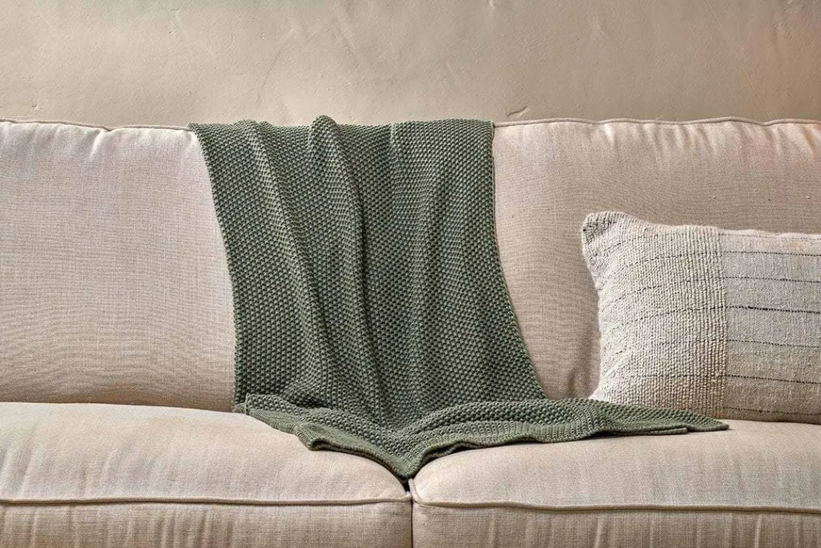 Moss Stitch Cotton Throw - Forest Green