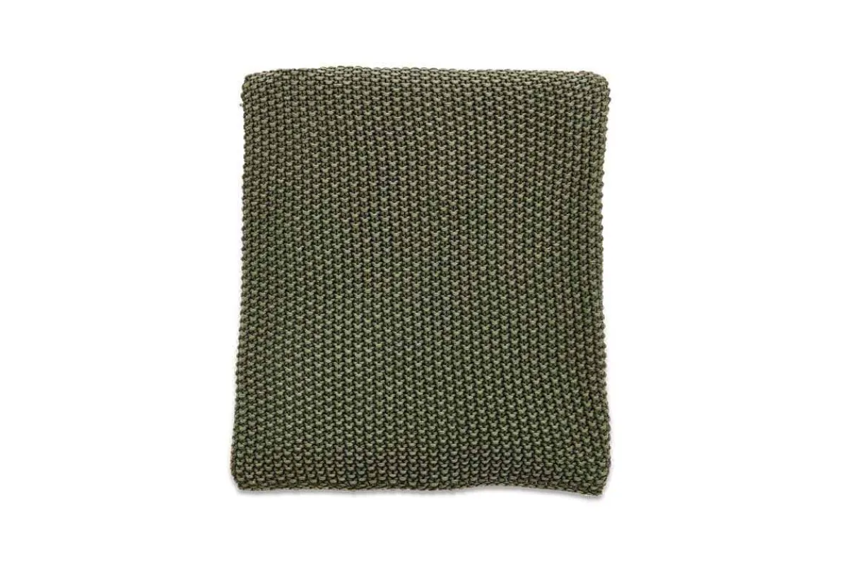 Moss Stitch Cotton Throw - Forest Green