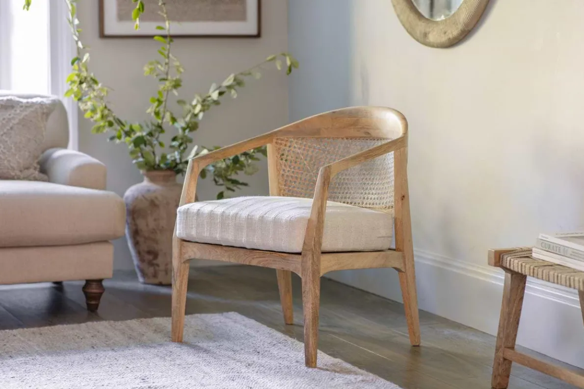 Nabhi Mango Wood & Cane Occasional Chair - Natural