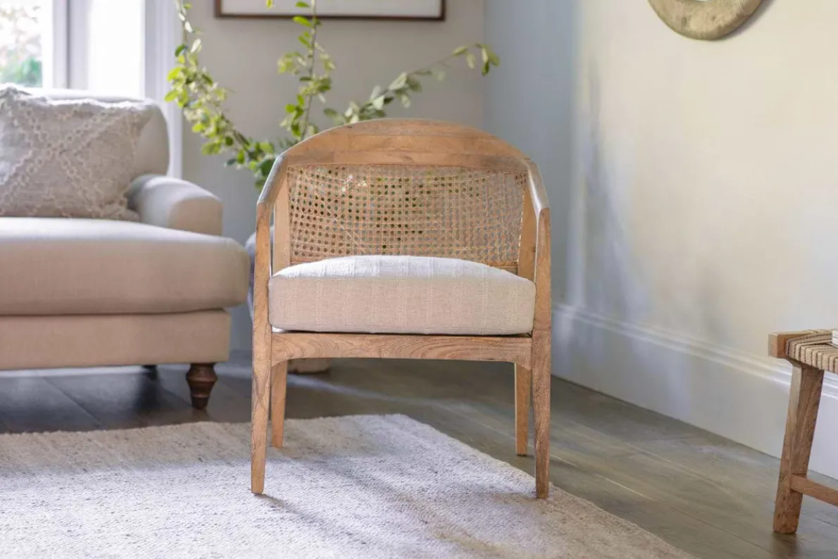 Nabhi Mango Wood & Cane Occasional Chair - Natural