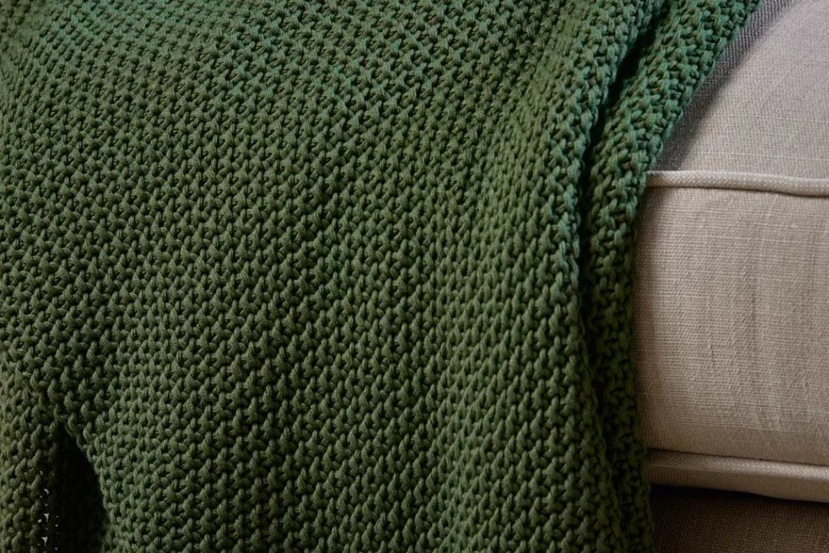 Nahan Moss Stitch Cotton Throw - Forest Green