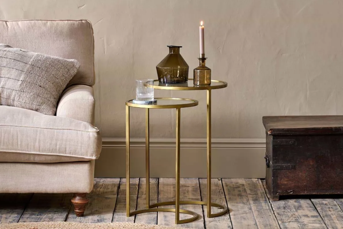Nakuru Iron & Glass Side Table Set - Brass