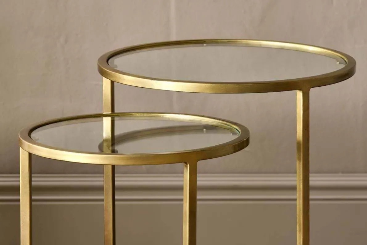 Nakuru Iron & Glass Side Table Set - Brass