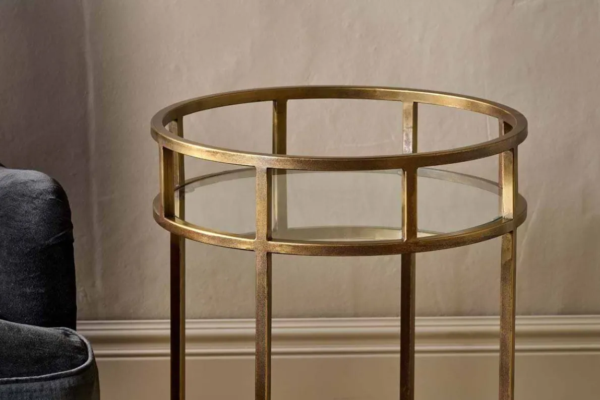 Nakuru Iron & Glass Drinks Table - Brass