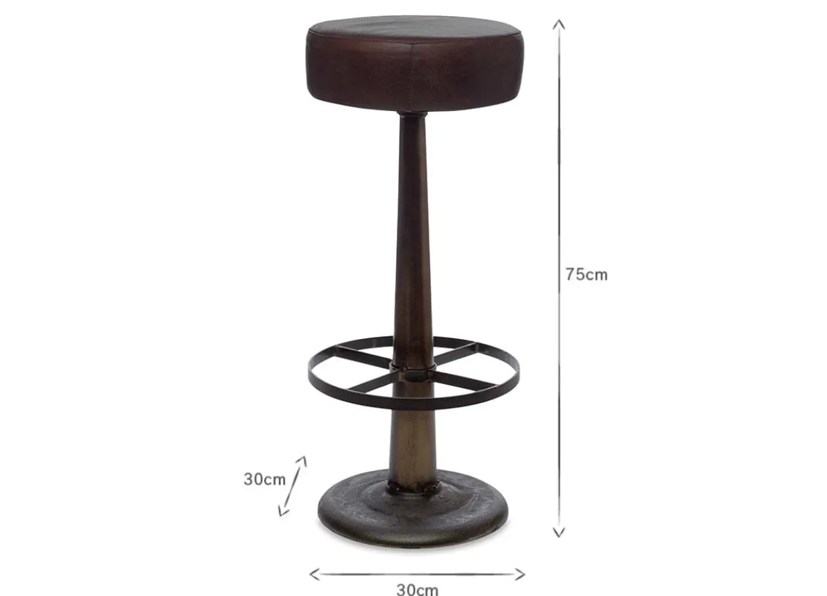 Narwana Leather Round Stool - Dark Brown