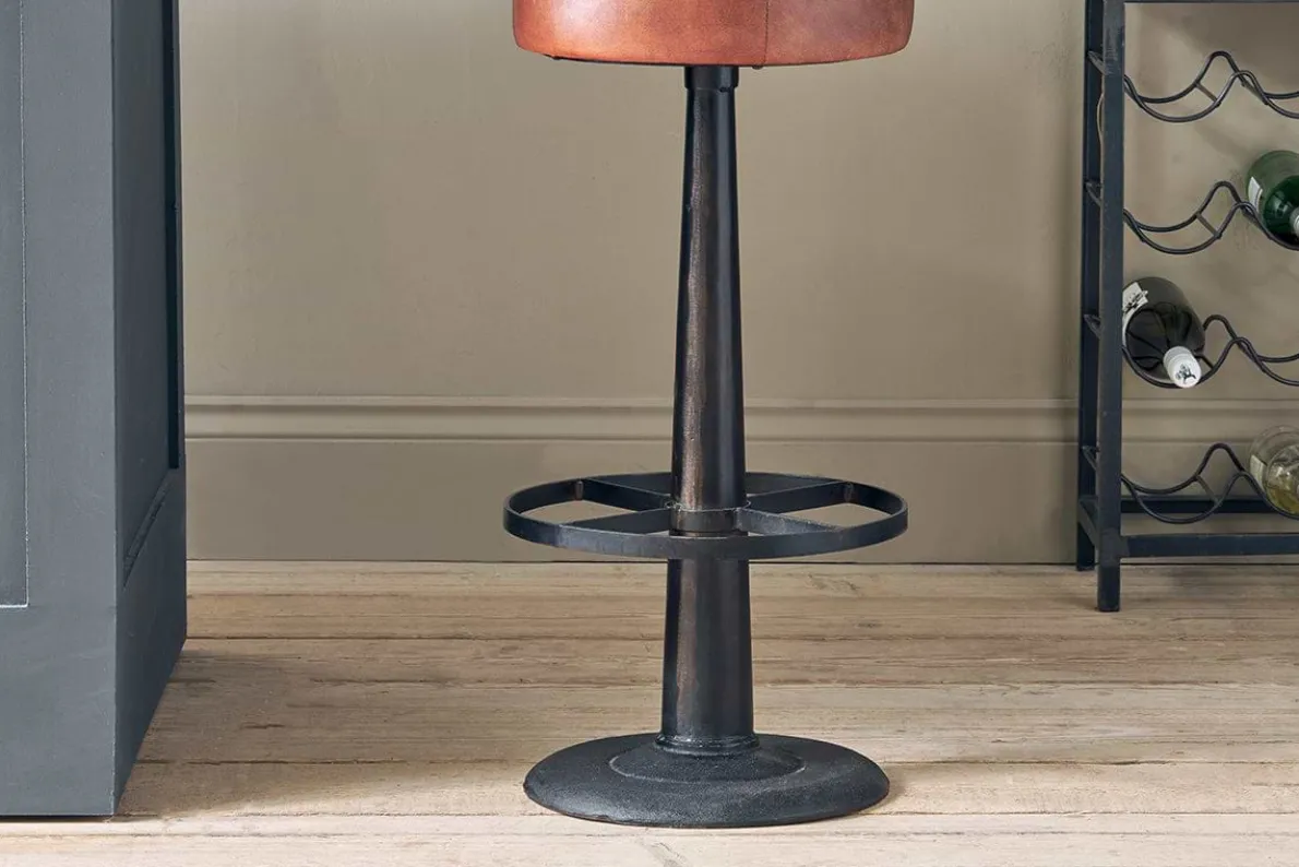 Narwana Leather Round Stool - Chocolate Brown