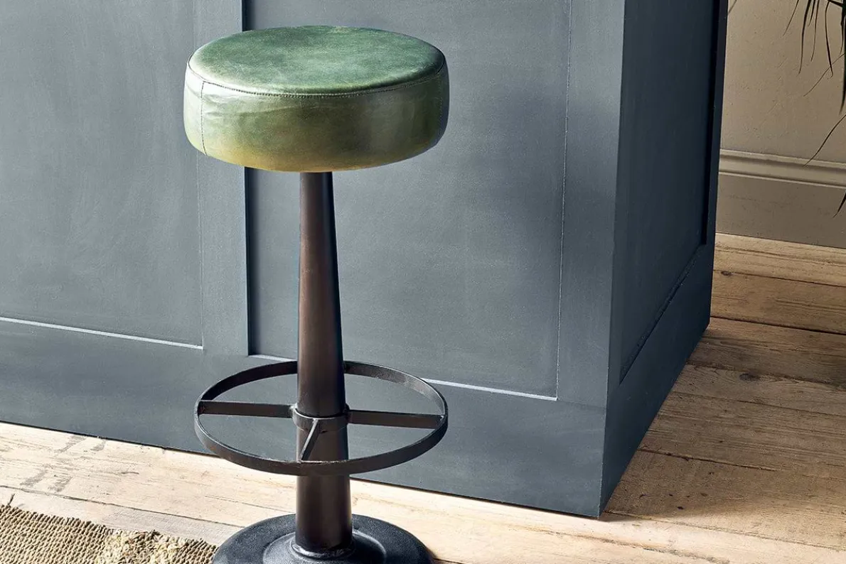 Narwana Leather Round Stool - Rich Green