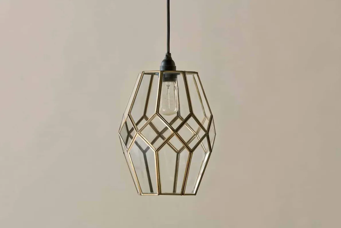 Nazat Panelled Glass Easy Fit LampShade - Clear & Antique Brass