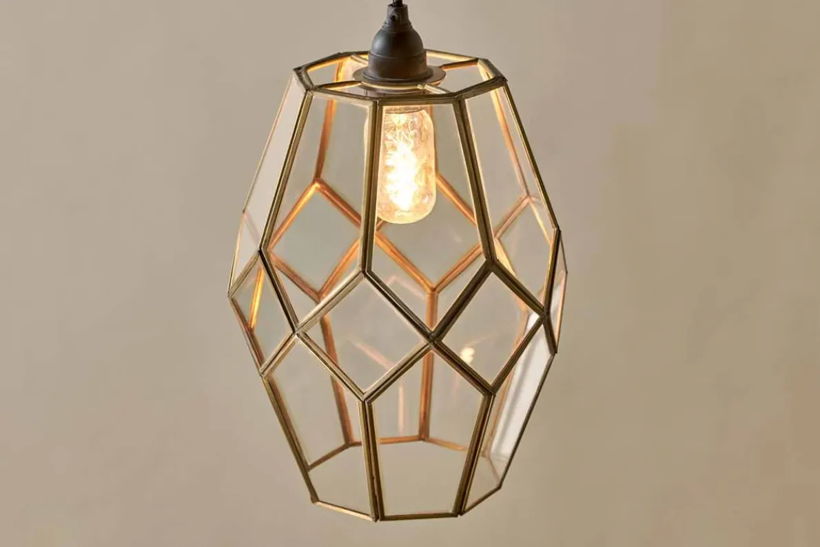 Nazat Panelled Glass Easy Fit LampShade - Clear & Antique Brass