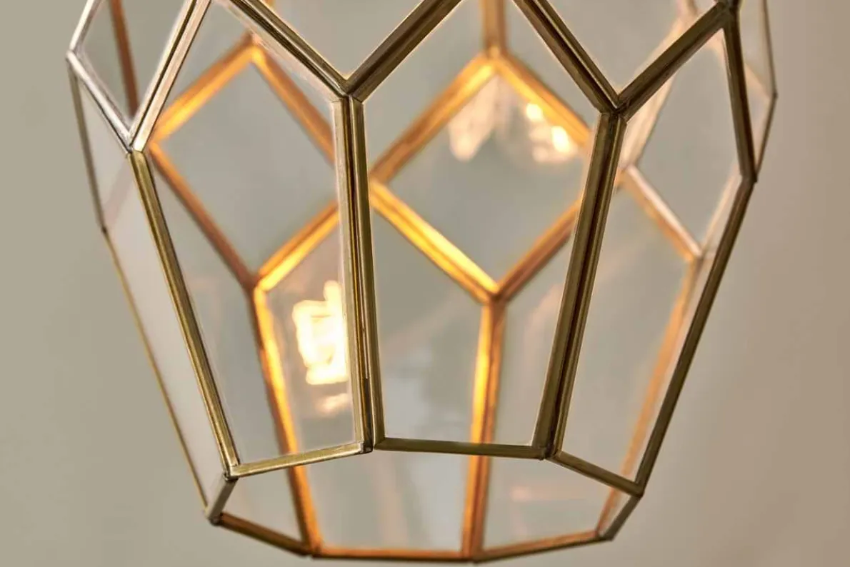 Nazat Panelled Glass Easy Fit LampShade - Clear & Antique Brass