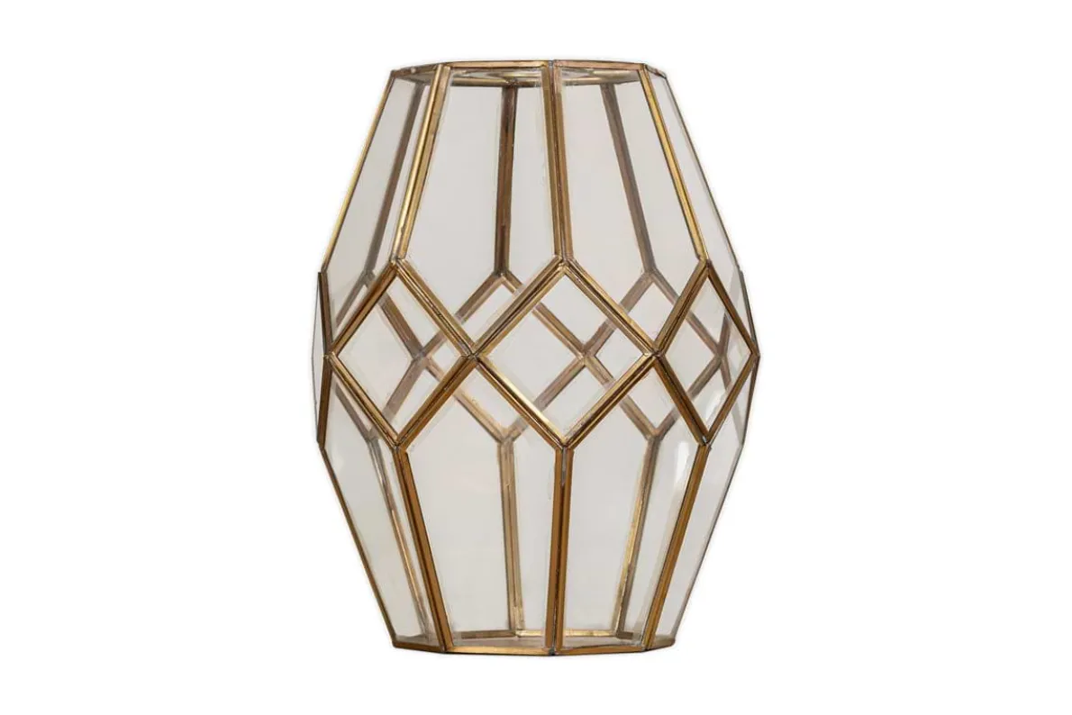 Nazat Panelled Glass Easy Fit LampShade - Clear & Antique Brass