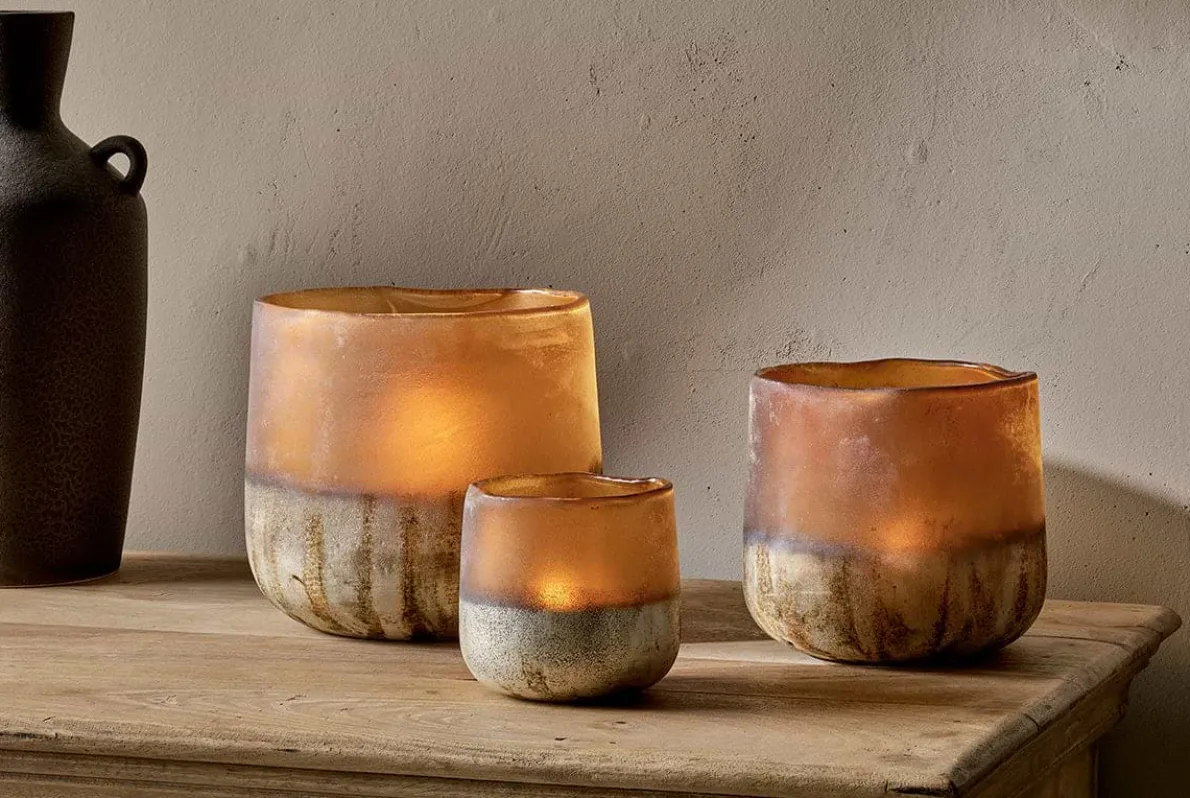 Ngolo Tealight Holder - Antiqued Amber