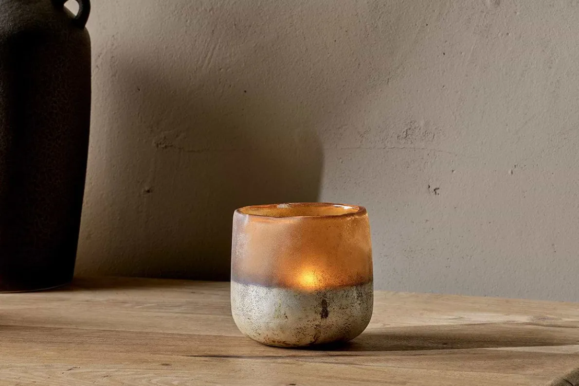 Ngolo Tealight Holder - Antiqued Amber