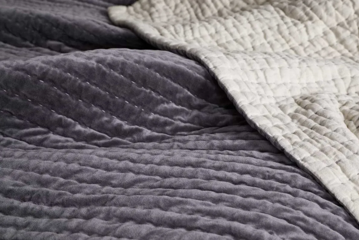 Nidra Velvet & Linen Bed Quilt - Charcoal