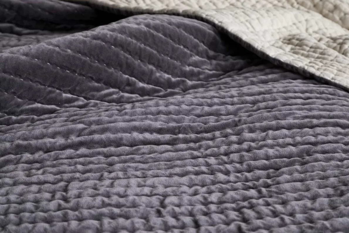 Nidra Velvet & Linen Bed Quilt - Charcoal