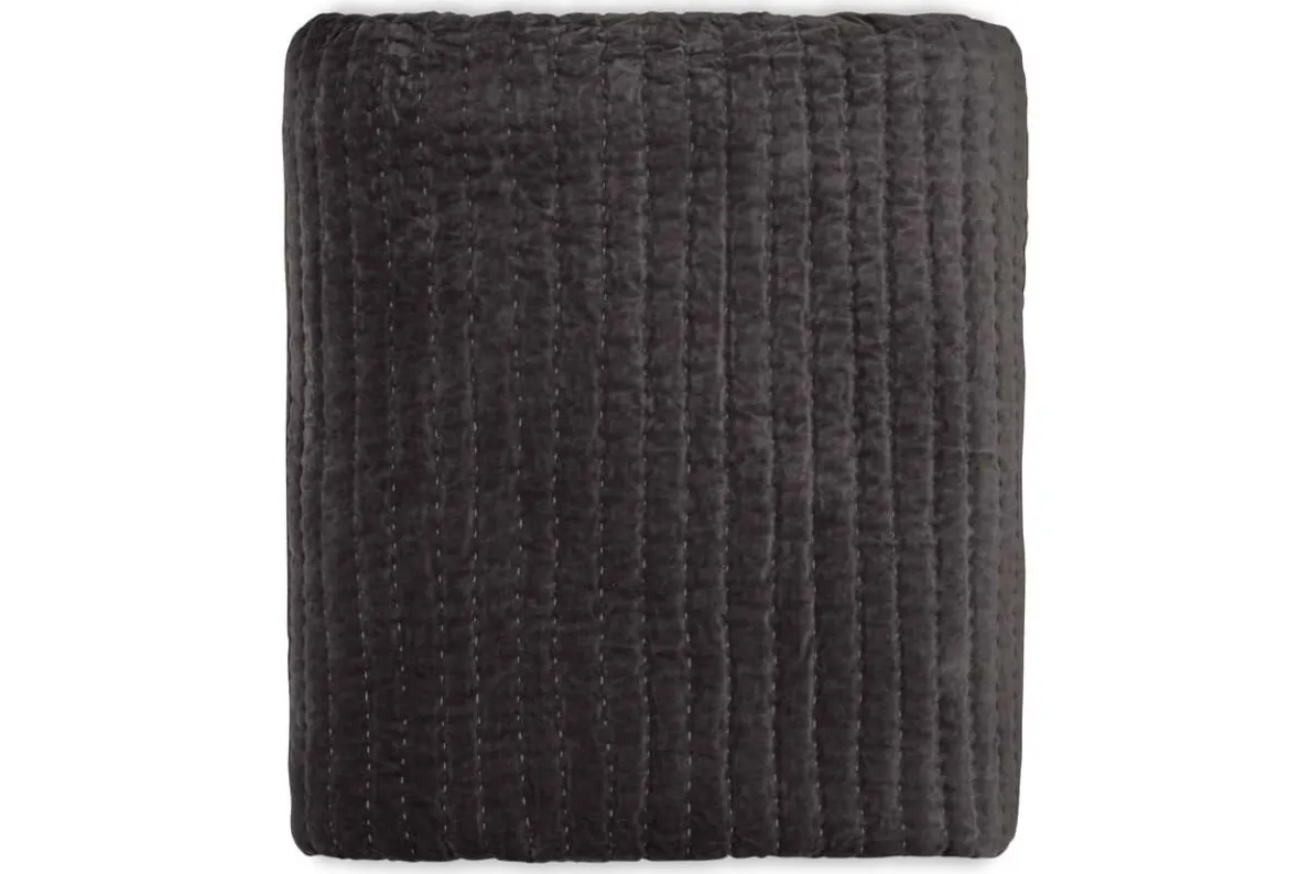 Nidra Velvet & Linen Bed Quilt - Charcoal