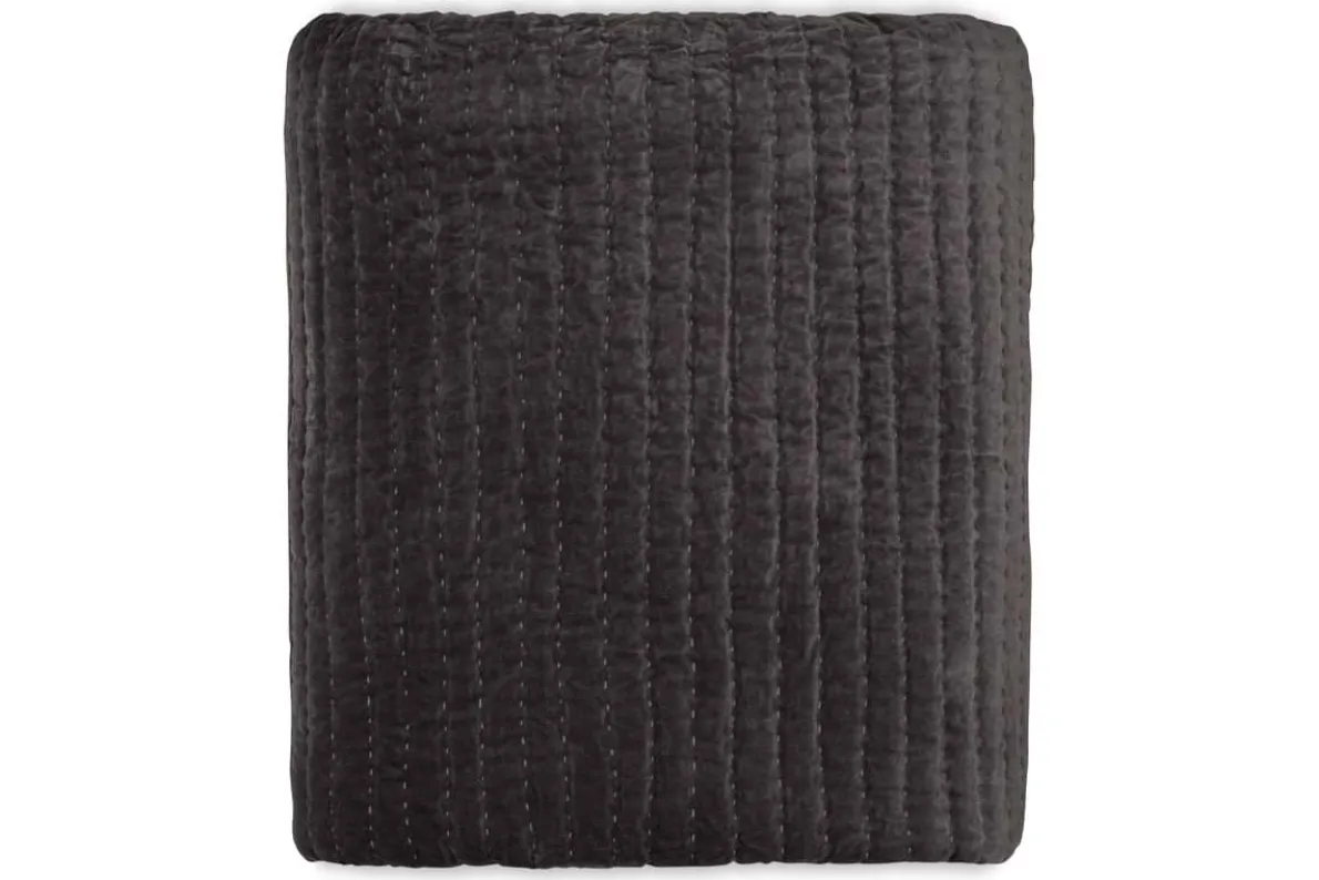 Nidra Velvet & Linen Bed Quilt - Charcoal