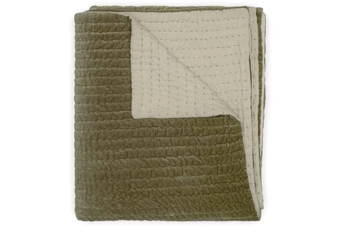 Nidra Velvet & Linen Bed Quilt - Moss