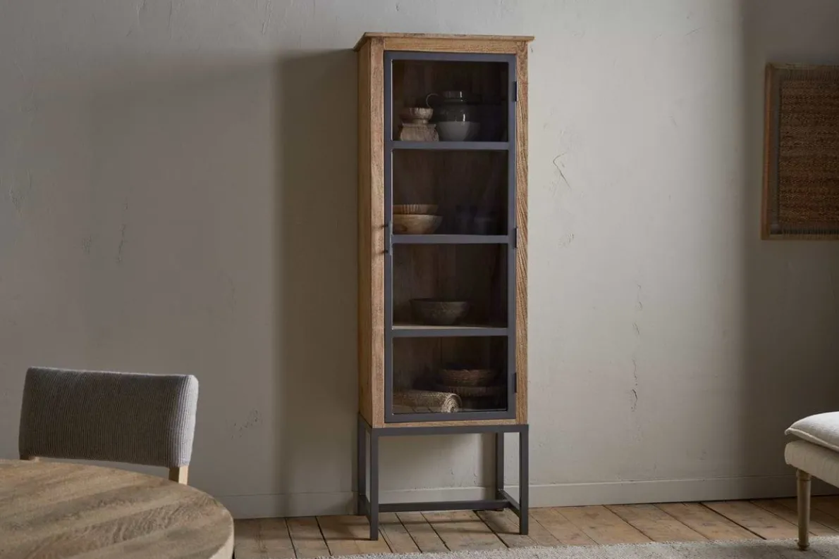 Nirvi Mango Wood & Iron Tall Cabinet - Black