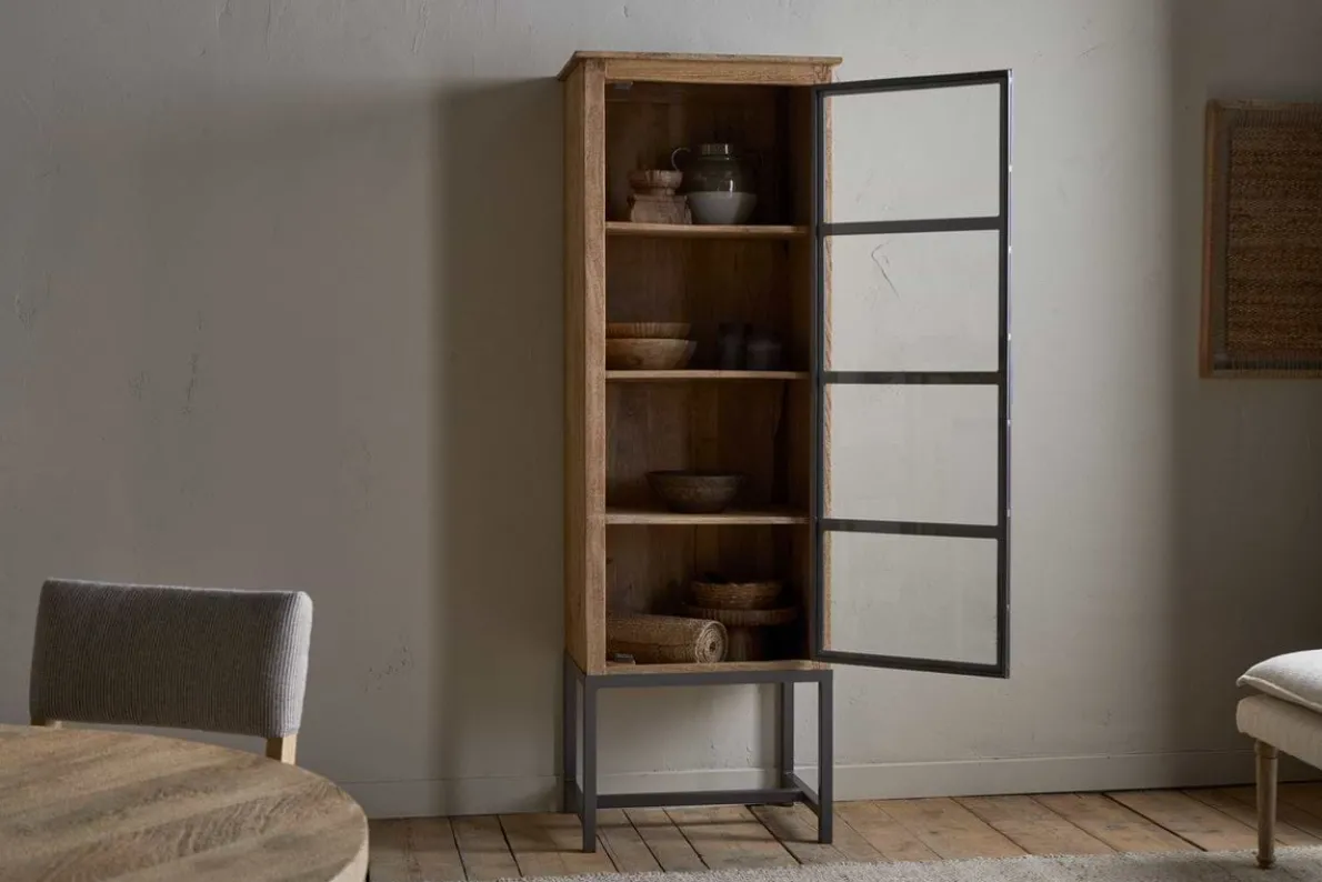 Nirvi Mango Wood & Iron Tall Cabinet - Black