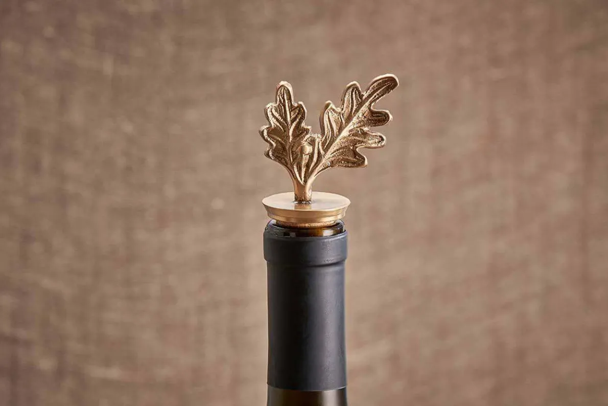 Oak Leaf Brass Bottle Stopper