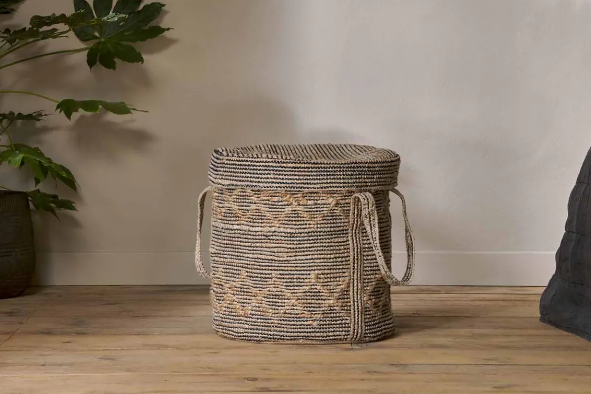 Padla Cotton & Jute Laundry Basket - Black & Natural