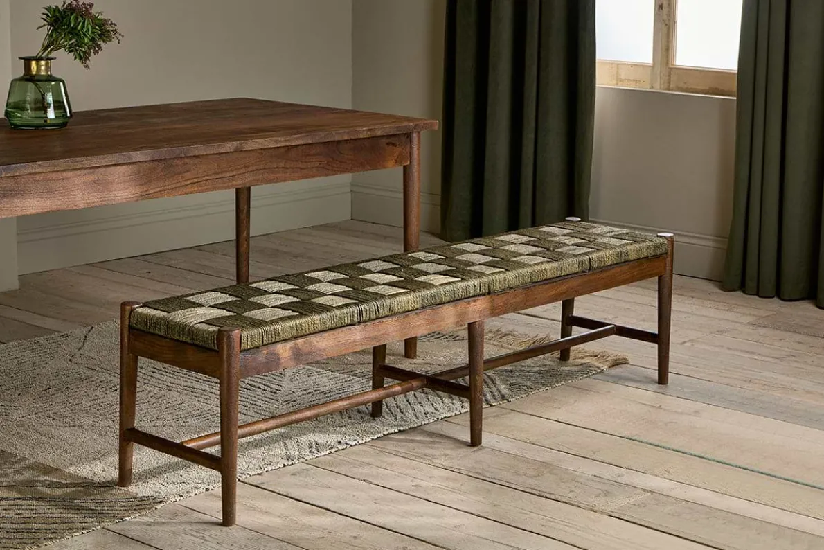 Raunak Acacia Woven Bench - Washed Walnut