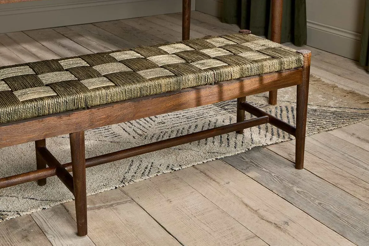 Raunak Acacia Woven Bench - Washed Walnut