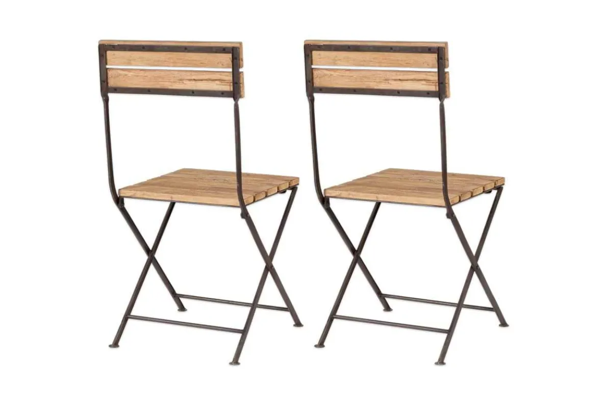 Rishikesh Reclaimed Wood & Iron Folding Chairs - (Set of 2)
