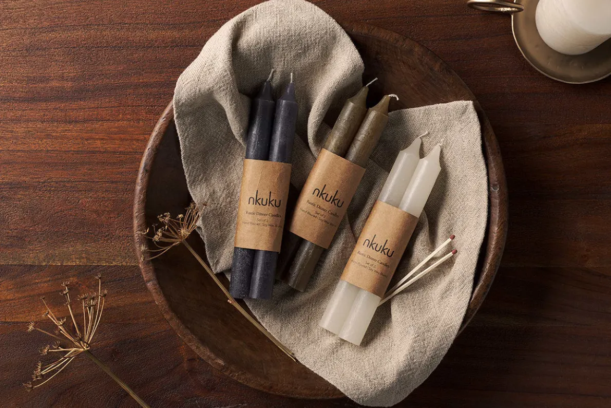 Rustic Soy Blend Dinner Candle - Charcoal -(Set of 2)