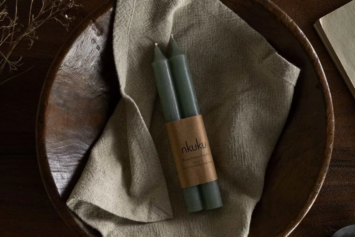 Rustic Soy Blend Dinner Candle - Sage Green (Set of 2)