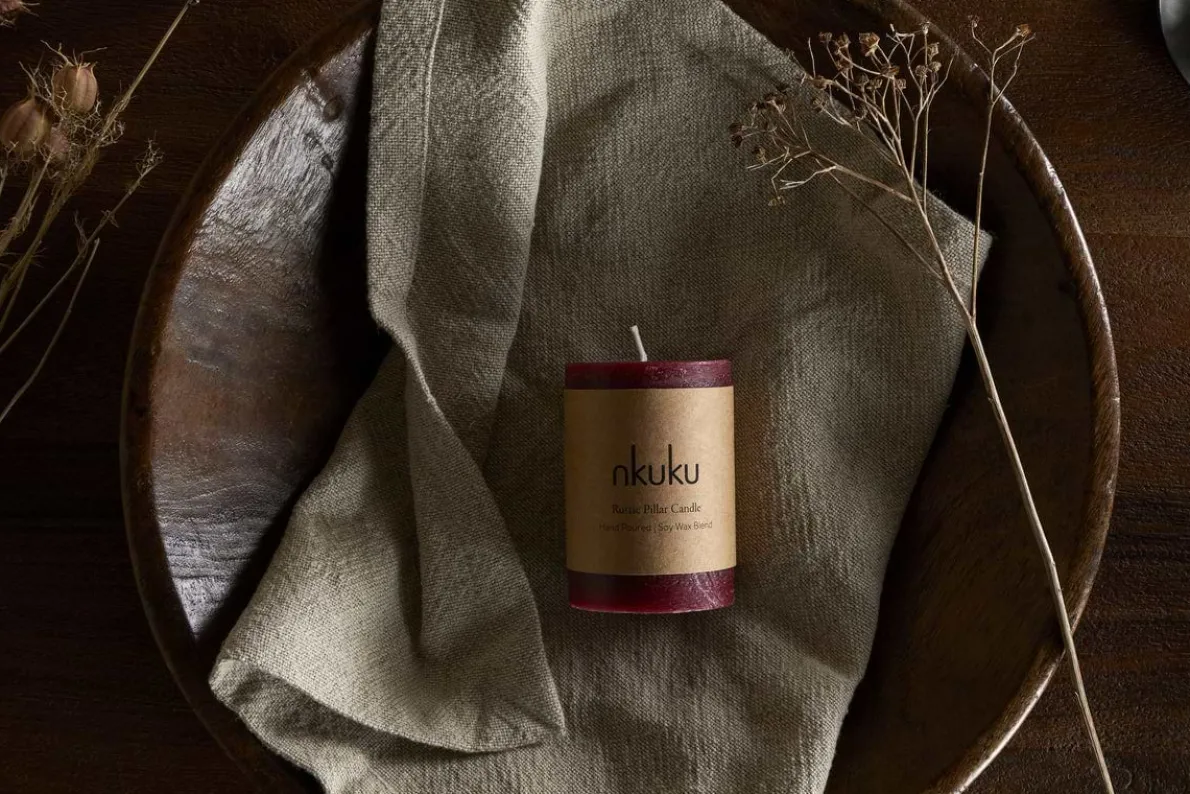 Rustic Soy Blend Mini Pillar Candle - Dark Cherry