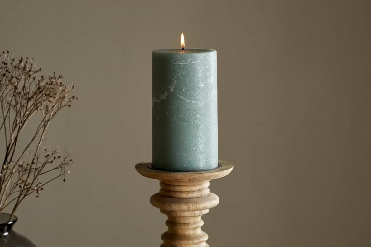 Rustic Soy Blend Pillar Candle - Sage Green - Large