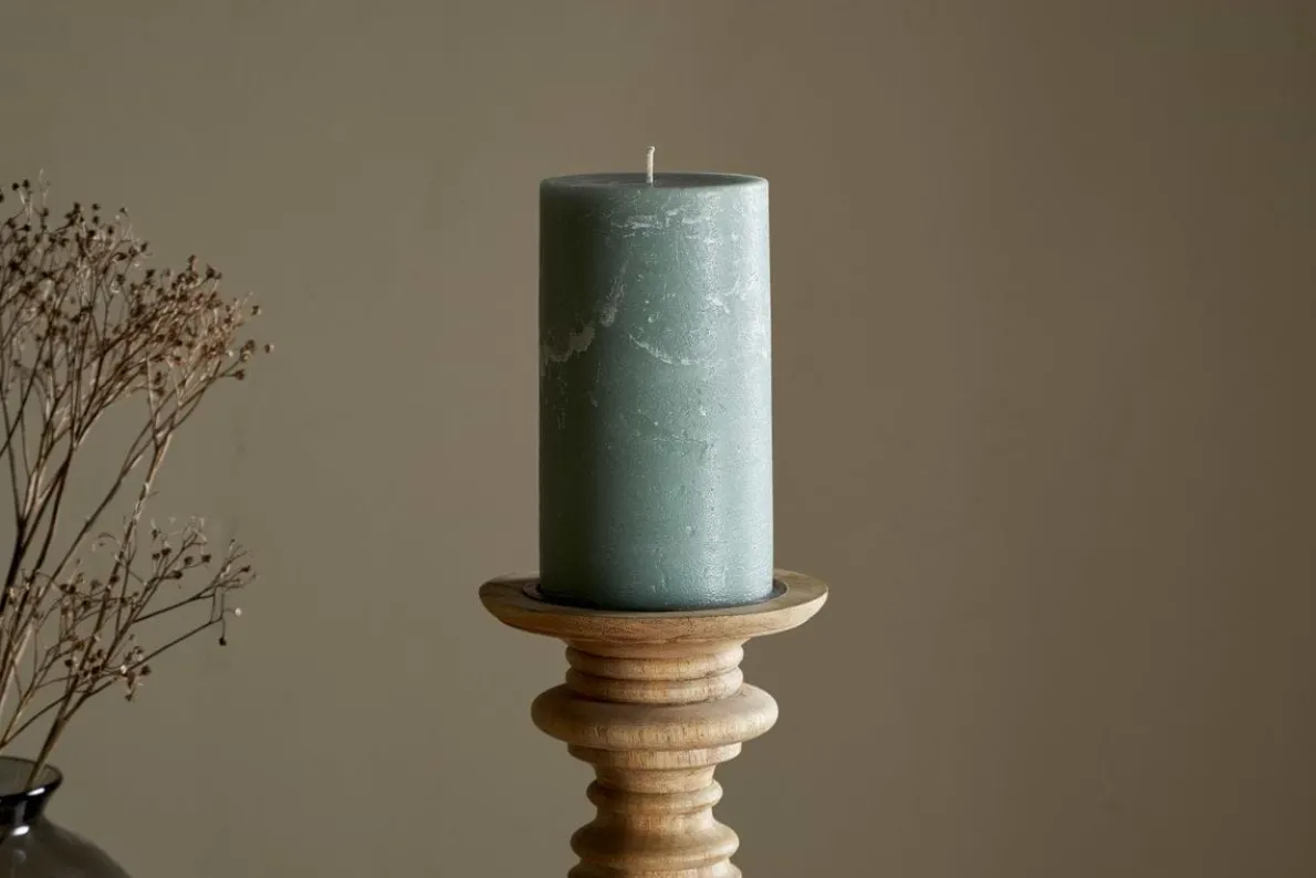 Rustic Soy Blend Pillar Candle - Sage Green - Large