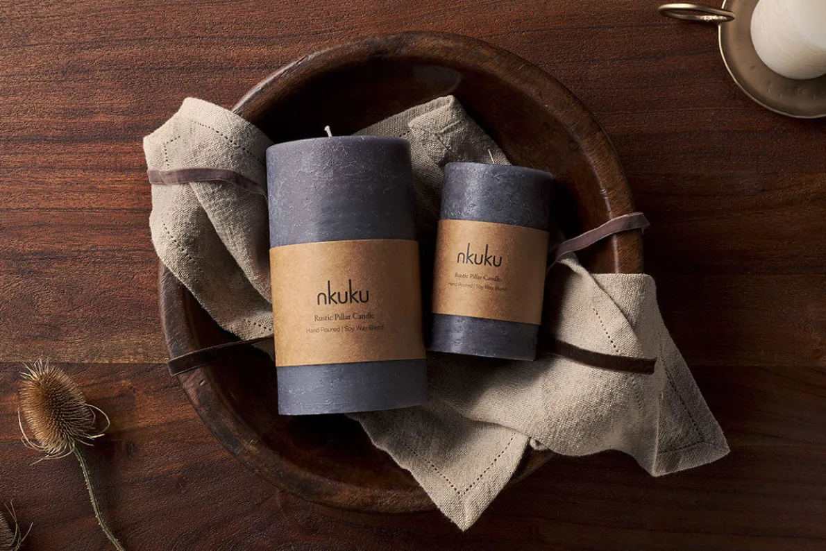 Rustic Soy Blend Pillar Candle - Charcoal - Large